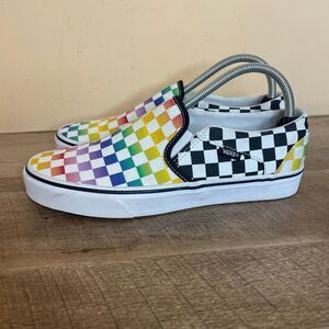 Size 9.5 Vans Classic Slip-On shoes Rainbow Checkerboard